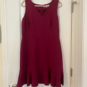 NWT LOFT VNeck Sleeveless Maroon Midi Dress with Ruffle Hem